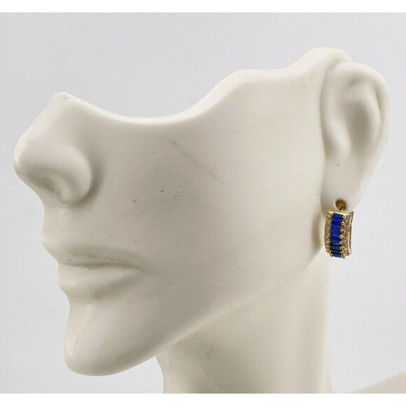 NIB 18K Gold over 925 SS Vermeil Harper Grace Hoop Earrings w/ Blue Glass - Picture 3 of 7